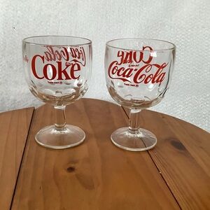 Coca Cola Glass Goblet Pair with Red Logo